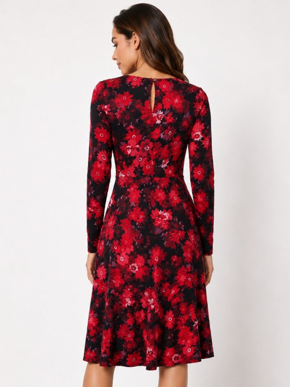Tommy Hilfiger Women Dress Size 4 Red Floral A-Line V-Neck Knee Length - Picture 3 of 14